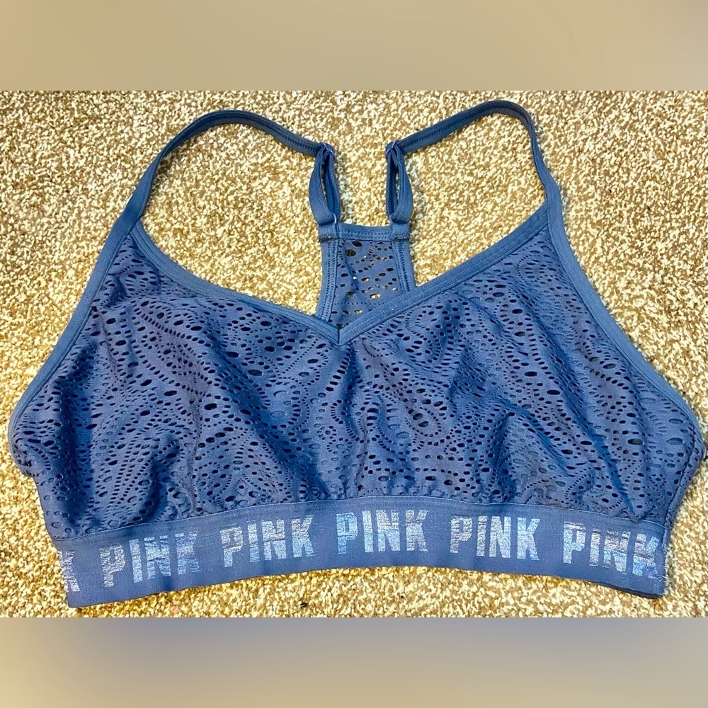 VICTORIAS SECRET PINK ULTIMATE LIGHTLY LINED SPORTS BRA! BLUE LARGE